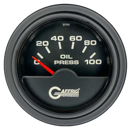 GAFFRIG 2 INCH ELECTRIC OIL PRESSURE GAUGE 0-100 PSI STEP RIM (002) / BLACK / BLACK