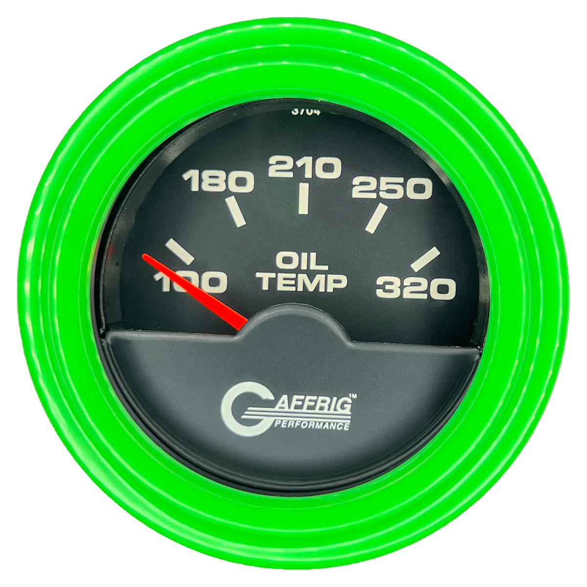 GAFFRIG 2 INCH ELECTRIC OIL TEMP GAUGE 100-320 F STEP RIM (002) / LIME GREEN / BLACK