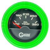 GAFFRIG 2 INCH ELECTRIC OIL TEMP GAUGE 100-320 F STEP RIM (002) / LIME GREEN / BLACK