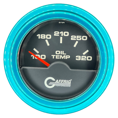 GAFFRIG 2 INCH ELECTRIC OIL TEMP GAUGE 100-320 F STEP RIM (002) / TEAL / BLACK