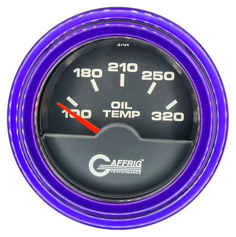 GAFFRIG 2 INCH ELECTRIC OIL TEMP GAUGE 100-320 F STEP RIM (002) / PURPLE / BLACK