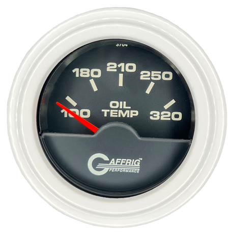 GAFFRIG 2 INCH ELECTRIC OIL TEMP GAUGE 100-320 F STEP RIM (002) / WHITE / BLACK