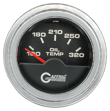 GAFFRIG 2 INCH ELECTRIC OIL TEMP GAUGE 100-320 F STEP RIM (002) / CHROME/POLISHED / BLACK