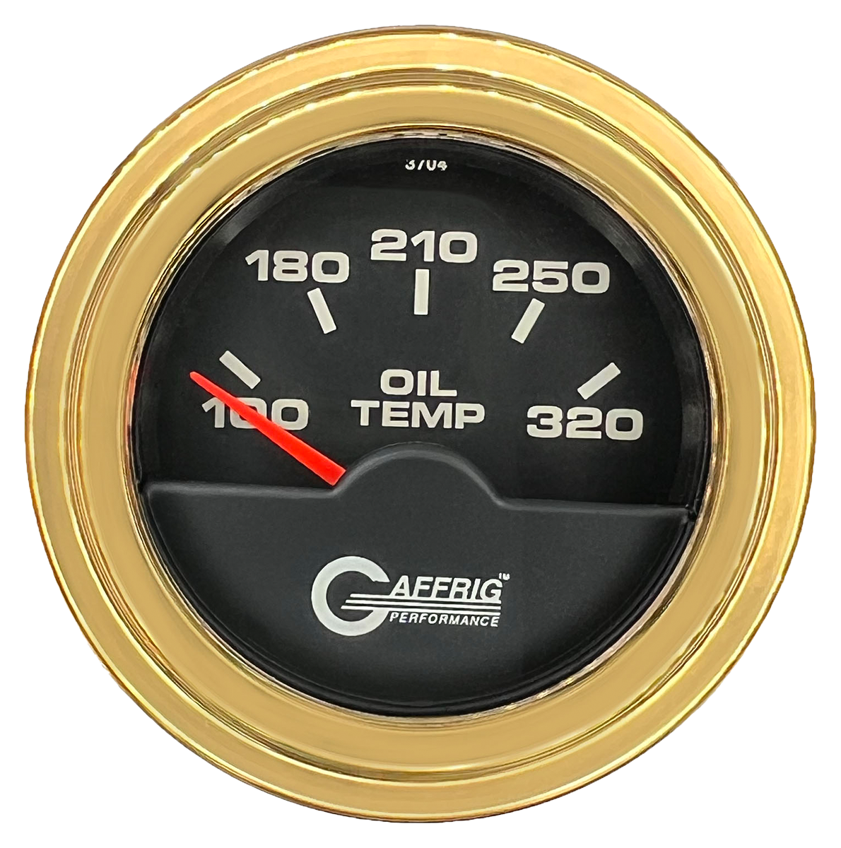 GAFFRIG 2 INCH ELECTRIC OIL TEMP GAUGE 100-320 F STEP RIM (002) / GOLD / BLACK