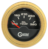 GAFFRIG 2 INCH ELECTRIC OIL TEMP GAUGE 100-320 F STEP RIM (002) / GOLD / BLACK