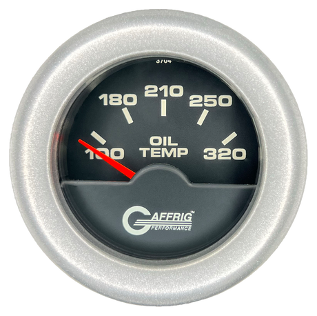 GAFFRIG 2 INCH ELECTRIC OIL TEMP GAUGE 100-320 F FAT RIM (218) / PLATINUM / BLACK