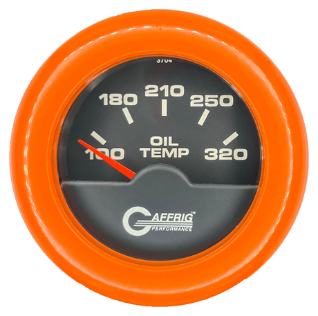 GAFFRIG 2 INCH ELECTRIC OIL TEMP GAUGE 100-320 F FAT RIM (218) / ORANGE / BLACK