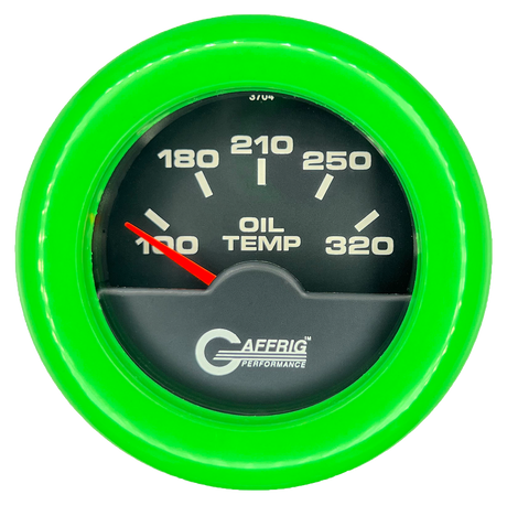 GAFFRIG 2 INCH ELECTRIC OIL TEMP GAUGE 100-320 F FAT RIM (218) / LIME GREEN / BLACK