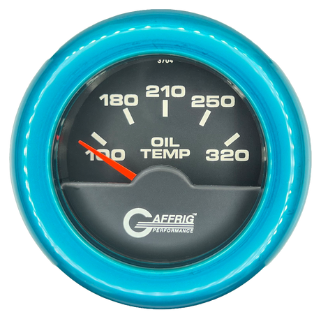 GAFFRIG 2 INCH ELECTRIC OIL TEMP GAUGE 100-320 F FAT RIM (218) / TEAL / BLACK