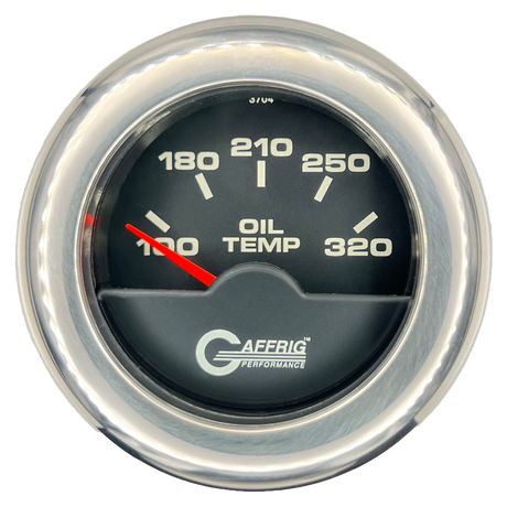 GAFFRIG 2 INCH ELECTRIC OIL TEMP GAUGE 100-320 F FAT RIM (218) / CHROME/POLISHED / BLACK