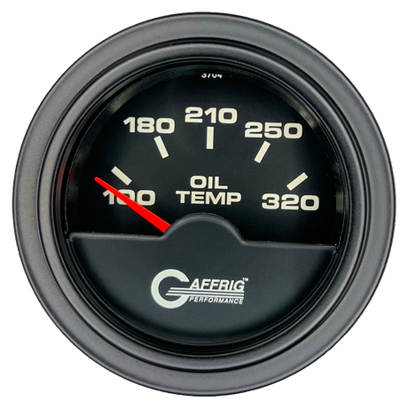 GAFFRIG 2 INCH ELECTRIC OIL TEMP GAUGE 100-320 F STEP RIM (002) / BLACK / BLACK