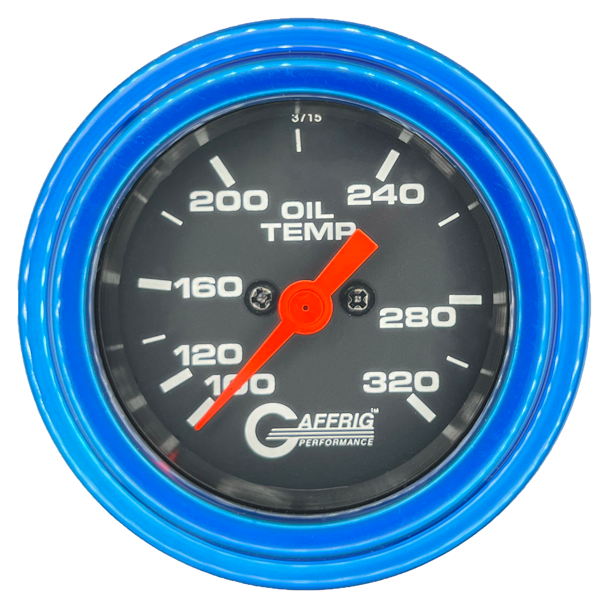 GAFFRIG PART #5022 2 INCH ELECTRIC OIL TEMP GAUGE 100-320 F BLACK - 270 SWEEP STEP RIM (002) / BLUE