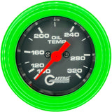 GAFFRIG PART #5022 2 INCH ELECTRIC OIL TEMP GAUGE 100-320 F BLACK - 270 SWEEP STEP RIM (002) / LIME GREEN