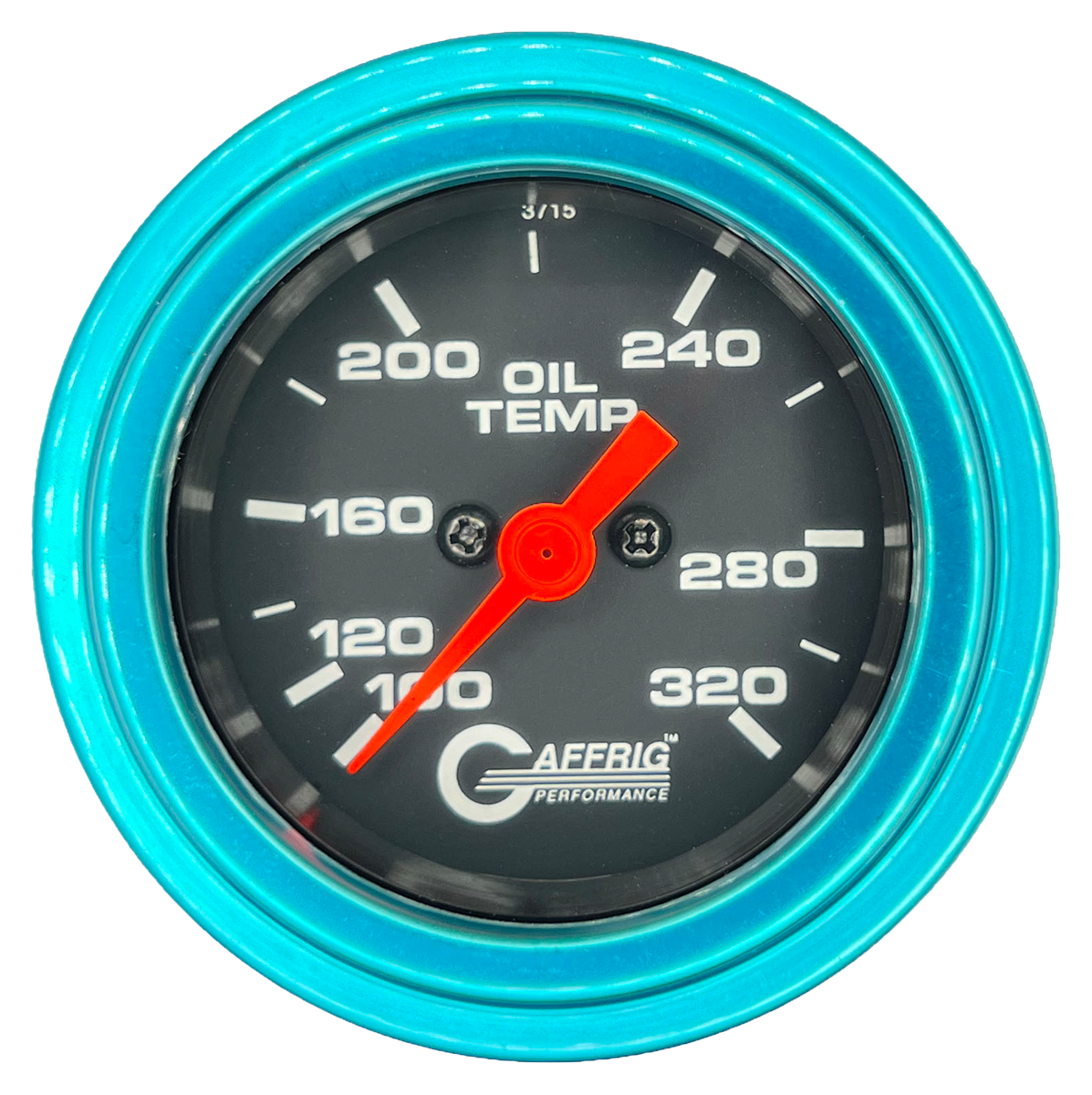 GAFFRIG PART #5022 2 INCH ELECTRIC OIL TEMP GAUGE 100-320 F BLACK - 270 SWEEP STEP RIM (002) / TEAL