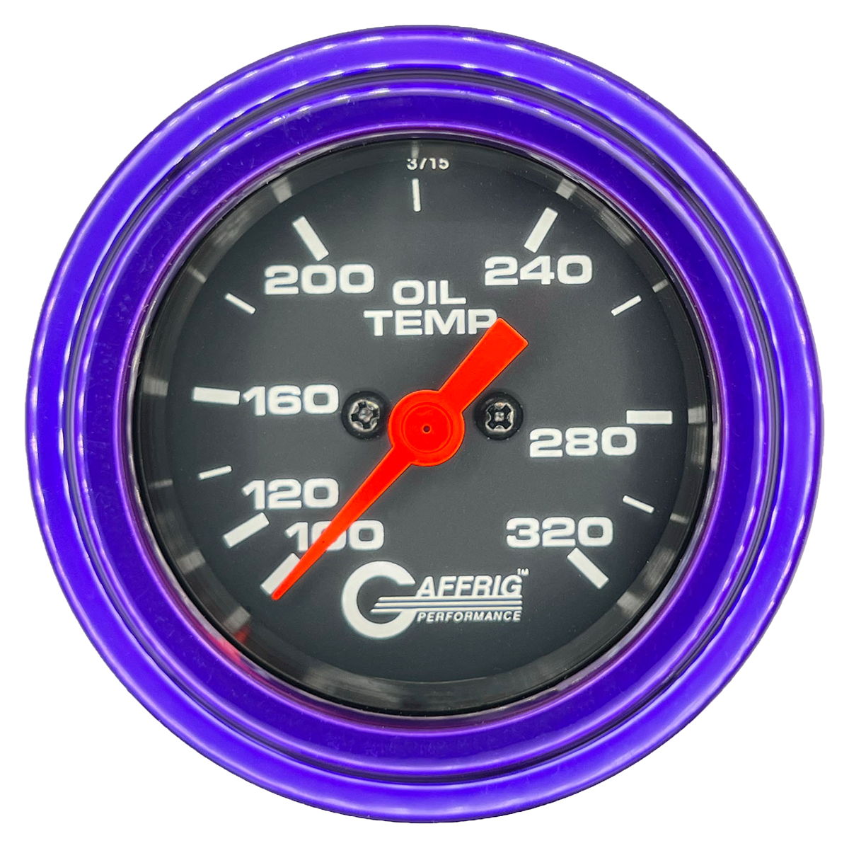 GAFFRIG PART #5022 2 INCH ELECTRIC OIL TEMP GAUGE 100-320 F BLACK - 270 SWEEP STEP RIM (002) / PURPLE