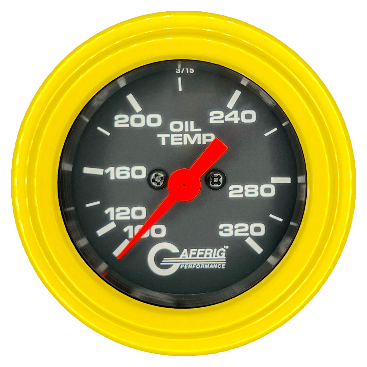 GAFFRIG PART #5022 2 INCH ELECTRIC OIL TEMP GAUGE 100-320 F BLACK - 270 SWEEP STEP RIM (002) / YELLOW