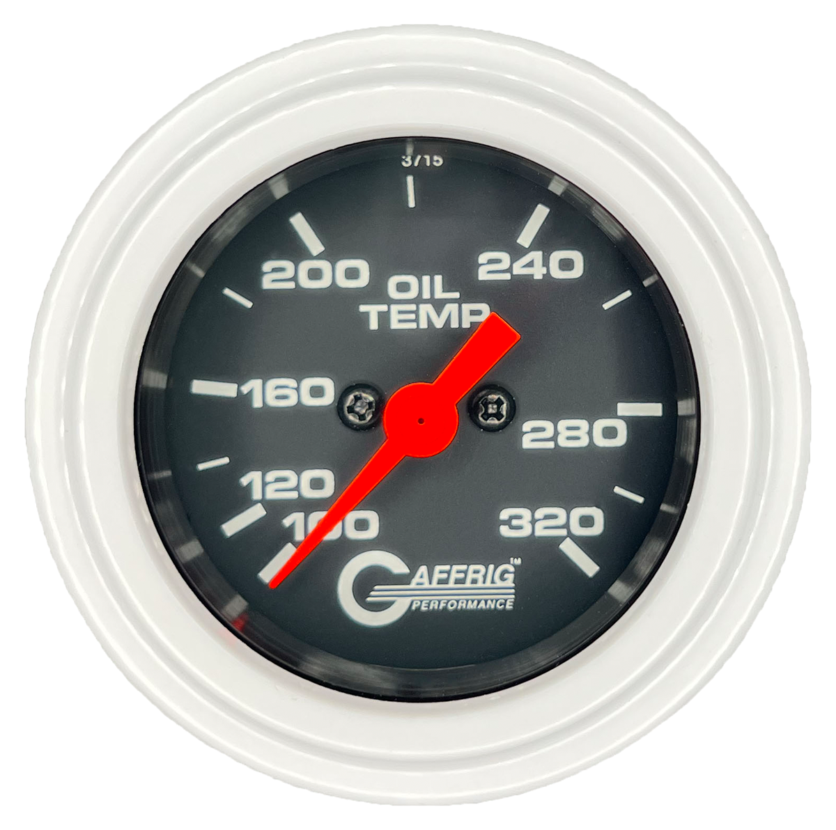 GAFFRIG PART #5022 2 INCH ELECTRIC OIL TEMP GAUGE 100-320 F BLACK - 270 SWEEP STEP RIM (002) / WHITE