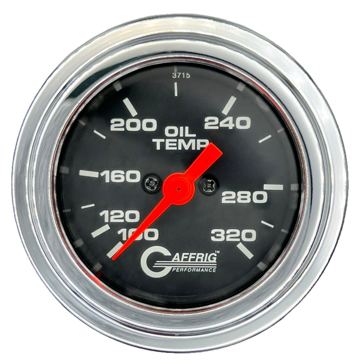 GAFFRIG PART #5022 2 INCH ELECTRIC OIL TEMP GAUGE 100-320 F BLACK - 270 SWEEP STEP RIM (002) / CHROME/POLISHED