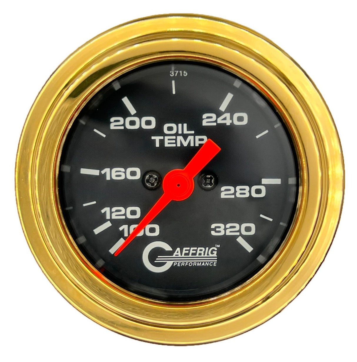 GAFFRIG PART #5022 2 INCH ELECTRIC OIL TEMP GAUGE 100-320 F BLACK - 270 SWEEP STEP RIM (002) / GOLD