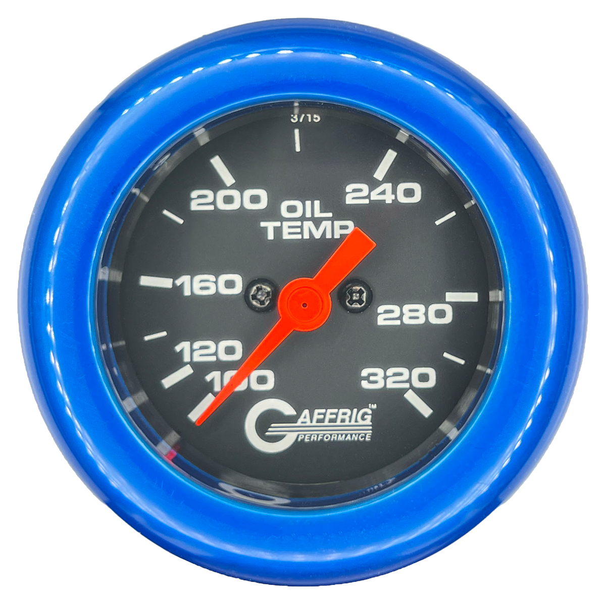 GAFFRIG PART #5022 2 INCH ELECTRIC OIL TEMP GAUGE 100-320 F BLACK - 270 SWEEP FAT RIM (218) / BLUE