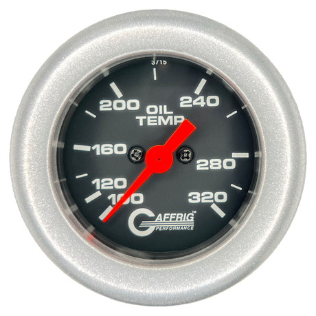 GAFFRIG PART #5022 2 INCH ELECTRIC OIL TEMP GAUGE 100-320 F BLACK - 270 SWEEP FAT RIM (218) / PLATINUM