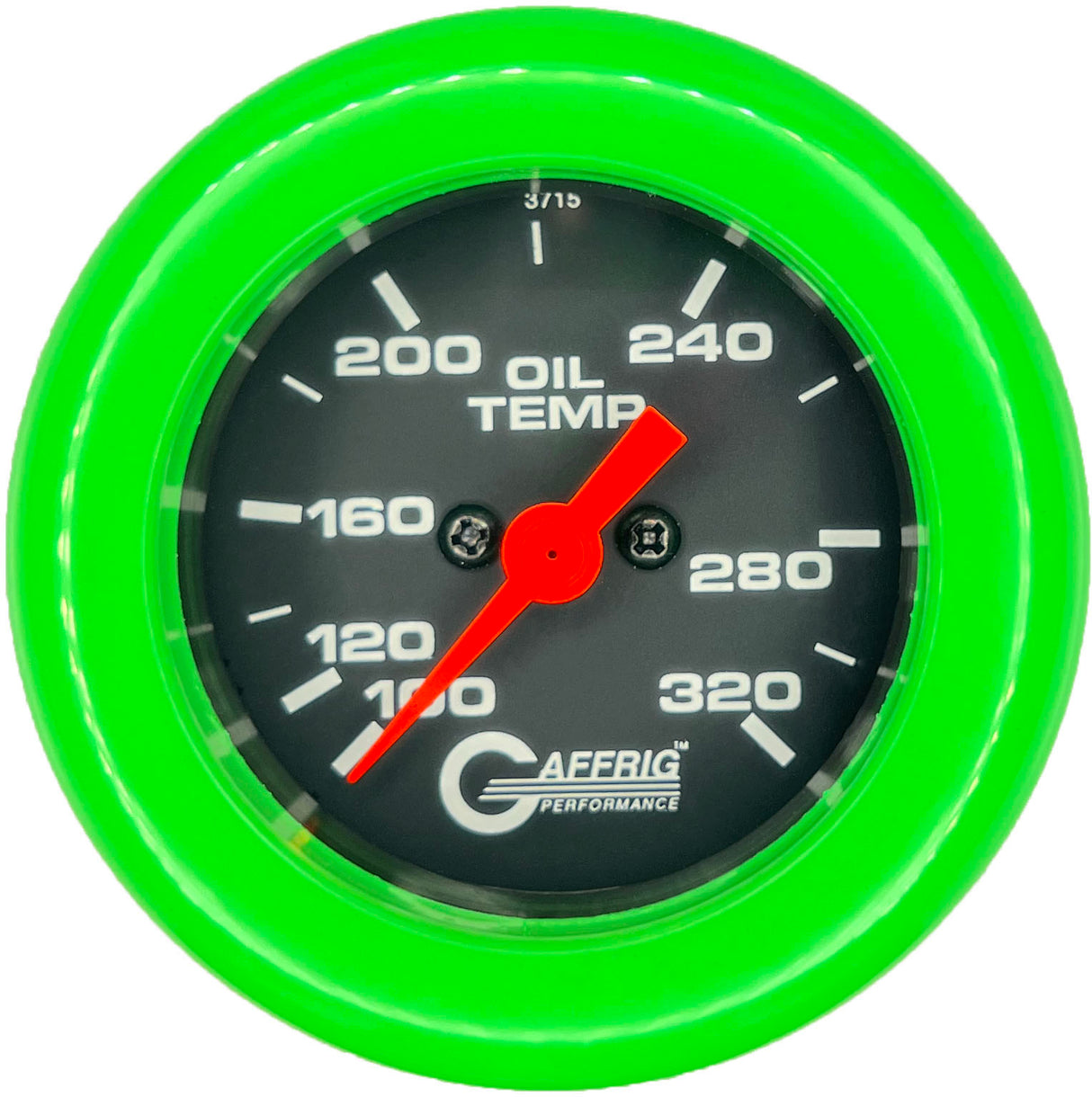 GAFFRIG PART #5022 2 INCH ELECTRIC OIL TEMP GAUGE 100-320 F BLACK - 270 SWEEP FAT RIM (218) / LIME GREEN