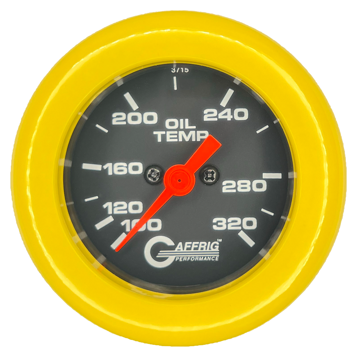 GAFFRIG PART #5022 2 INCH ELECTRIC OIL TEMP GAUGE 100-320 F BLACK - 270 SWEEP FAT RIM (218) / YELLOW