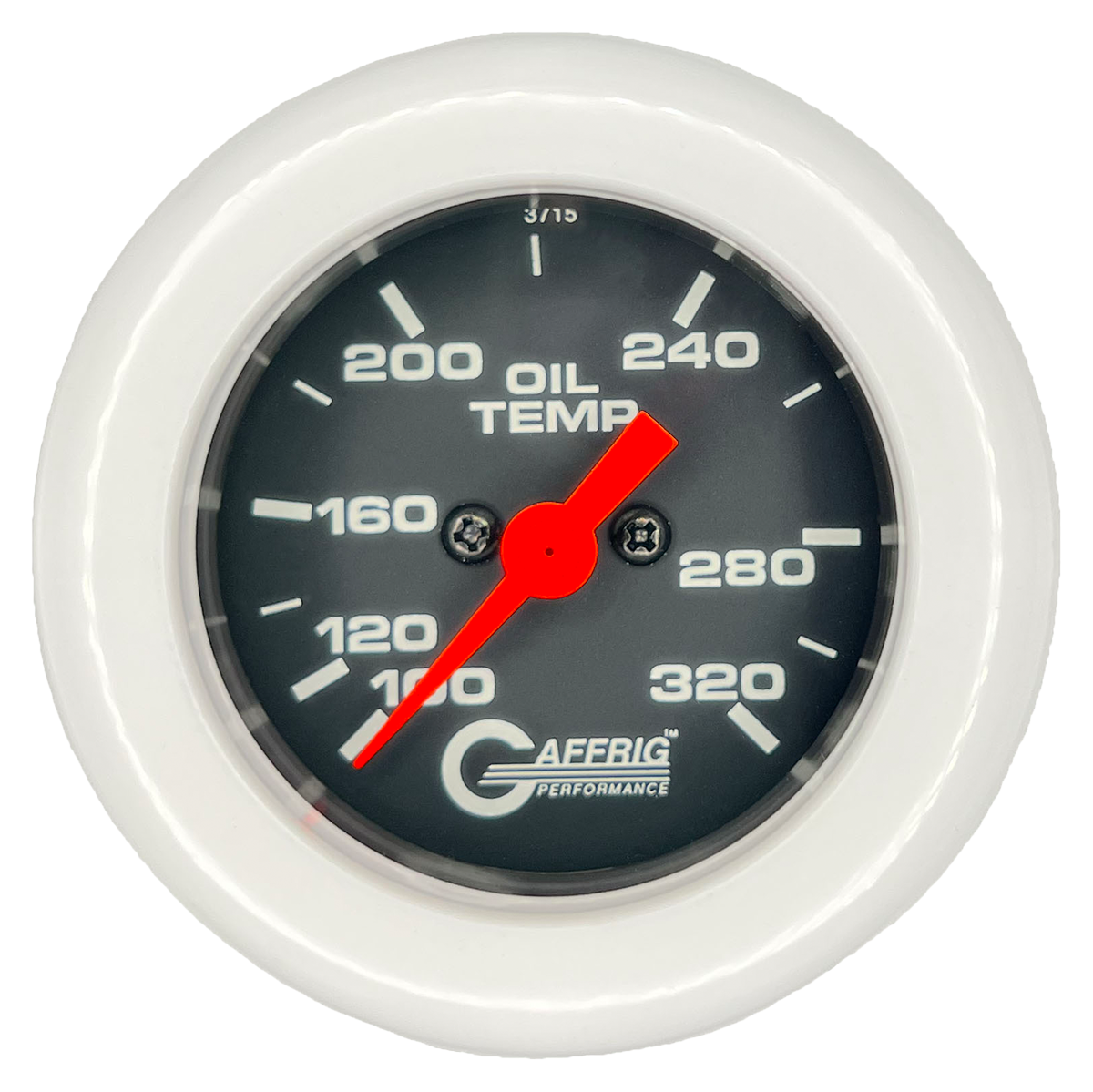 GAFFRIG PART #5022 2 INCH ELECTRIC OIL TEMP GAUGE 100-320 F BLACK - 270 SWEEP FAT RIM (218) / WHITE