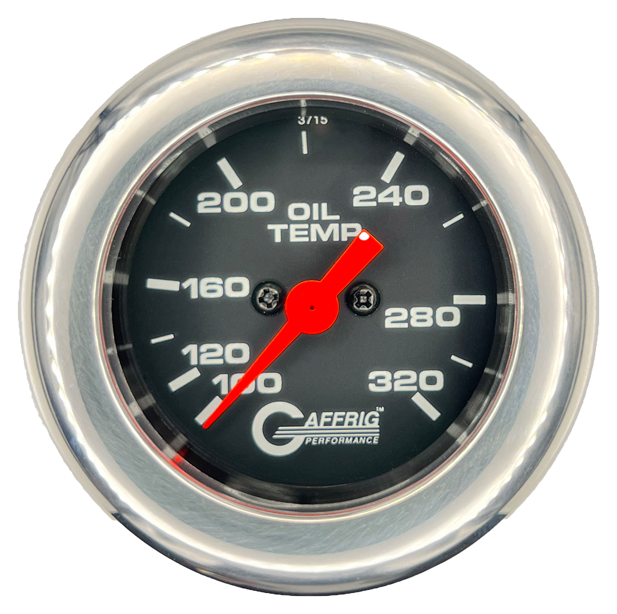 GAFFRIG PART #5022 2 INCH ELECTRIC OIL TEMP GAUGE 100-320 F BLACK - 270 SWEEP FAT RIM (218) / CHROME/POLISHED