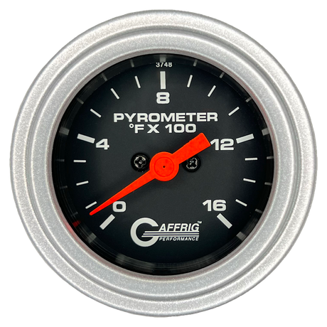 GAFFRIG 2 INCH ELECTRIC PYROMETER GAUGE 0-1600 F STEP RIM (002) / PLATINUM / BLACK