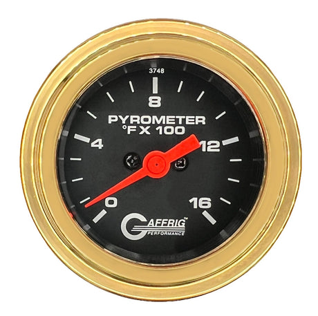 GAFFRIG 2 INCH ELECTRIC PYROMETER GAUGE 0-1600 F STEP RIM (002) / GOLD / BLACK