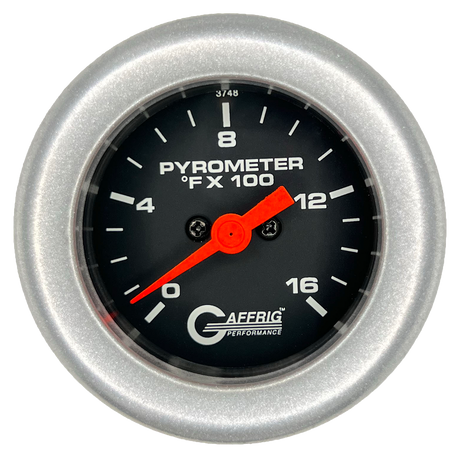 GAFFRIG 2 INCH ELECTRIC PYROMETER GAUGE 0-1600 F FAT RIM (218) / PLATINUM / BLACK