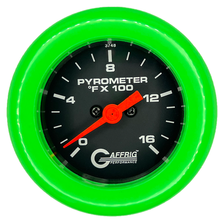 GAFFRIG 2 INCH ELECTRIC PYROMETER GAUGE 0-1600 F FAT RIM (218) / LIME GREEN / BLACK