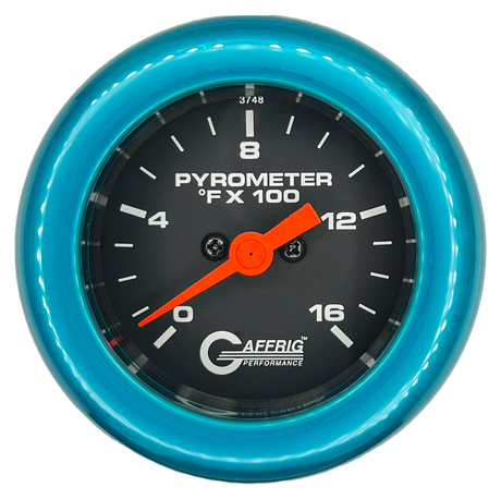 GAFFRIG 2 INCH ELECTRIC PYROMETER GAUGE 0-1600 F FAT RIM (218) / TEAL / BLACK