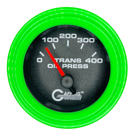 GAFFRIG 2 INCH ELECTRIC TRANSMISSION PRESSURE GAUGE 0-400 PSI STEP RIM (002) / LIME GREEN / BLACK