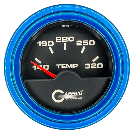 GAFFRIG 2 INCH ELECTRIC TRANSMISSION TEMP GAUGE 140-320 F STEP RIM (002) / BLUE / BLACK