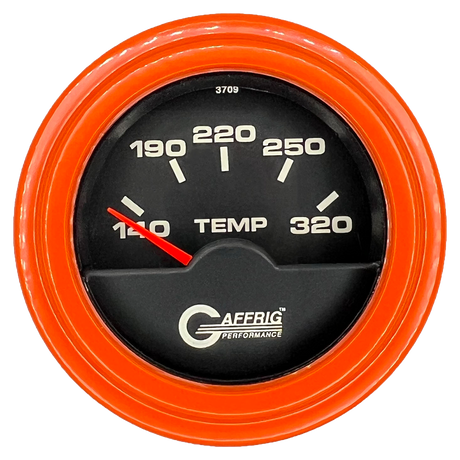 GAFFRIG 2 INCH ELECTRIC TRANSMISSION TEMP GAUGE 140-320 F STEP RIM (002) / ORANGE / BLACK