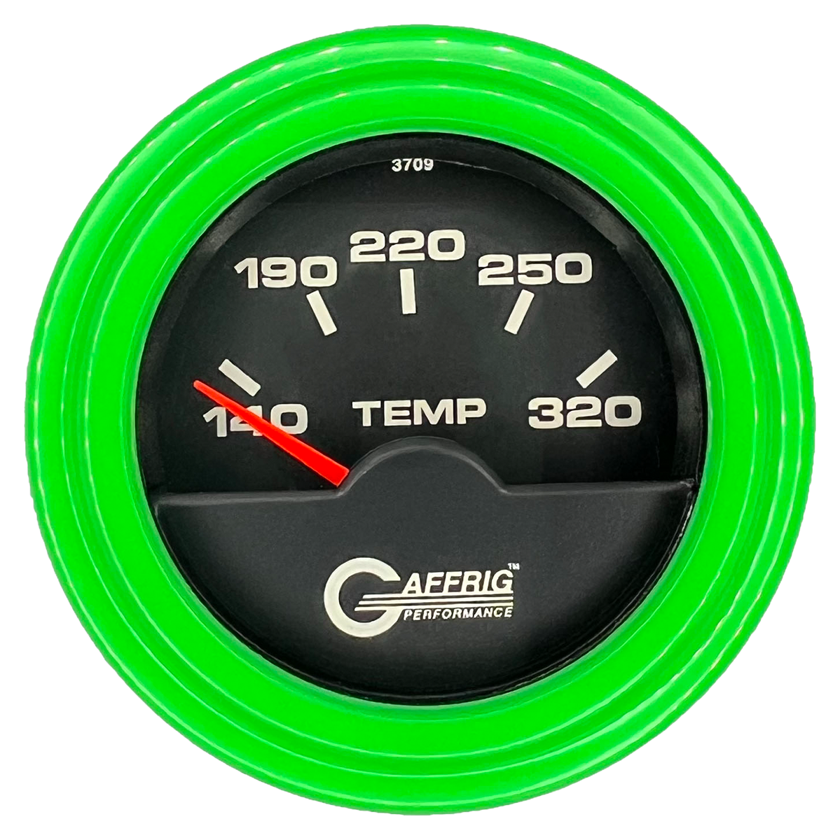 GAFFRIG 2 INCH ELECTRIC TRANSMISSION TEMP GAUGE 140-320 F STEP RIM (002) / LIME GREEN / BLACK