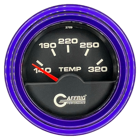 GAFFRIG 2 INCH ELECTRIC TRANSMISSION TEMP GAUGE 140-320 F STEP RIM (002) / PURPLE / BLACK