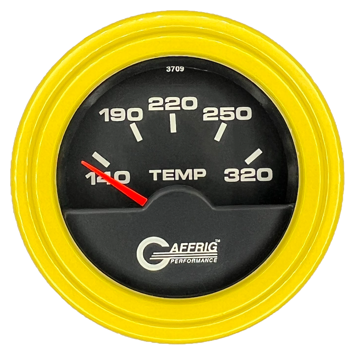 GAFFRIG 2 INCH ELECTRIC TRANSMISSION TEMP GAUGE 140-320 F STEP RIM (002) / YELLOW / BLACK