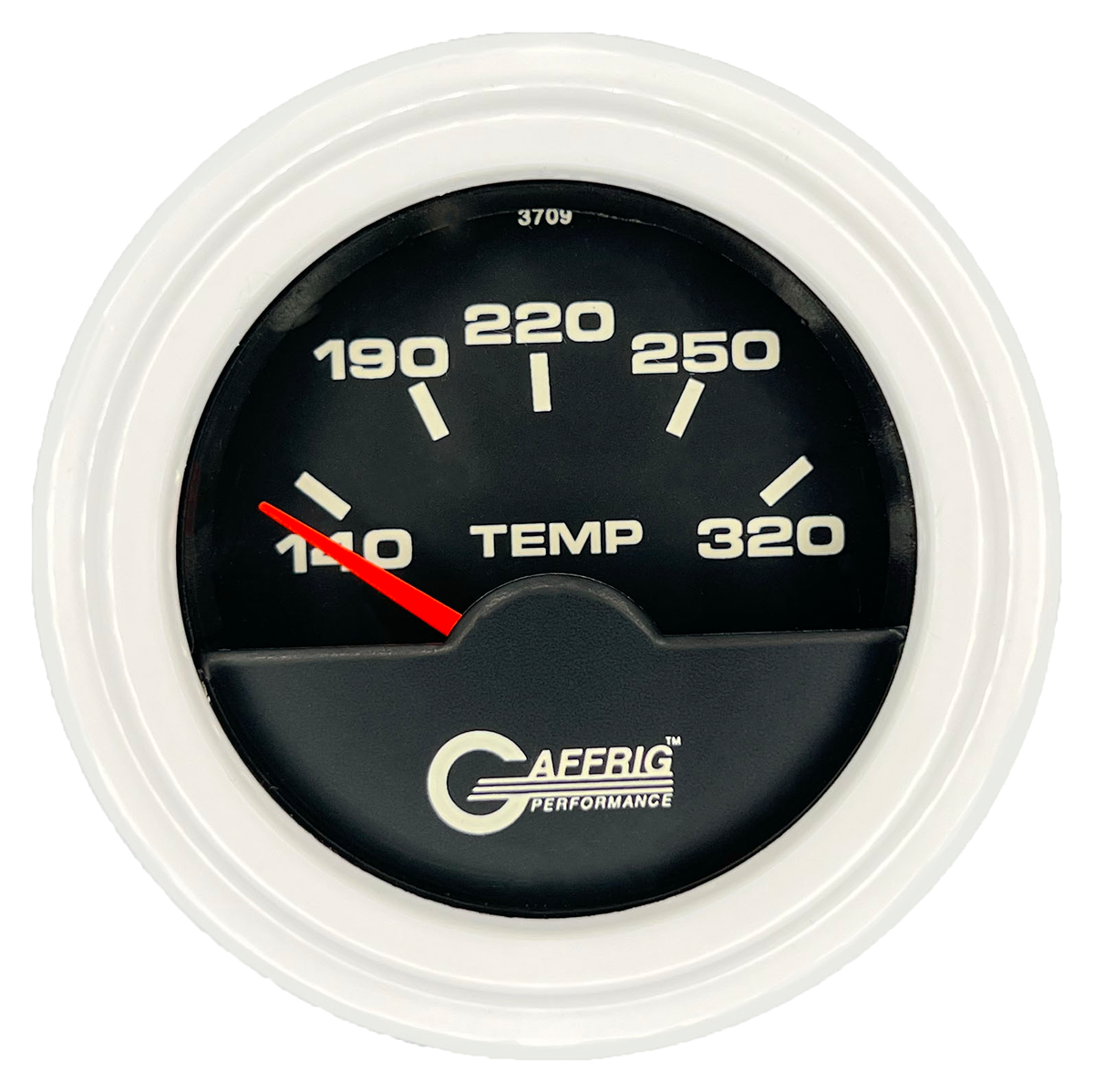 GAFFRIG 2 INCH ELECTRIC TRANSMISSION TEMP GAUGE 140-320 F STEP RIM (002) / WHITE / BLACK