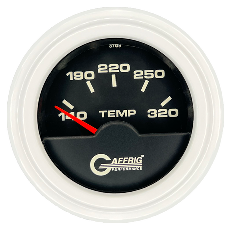 GAFFRIG 2 INCH ELECTRIC TRANSMISSION TEMP GAUGE 140-320 F STEP RIM (002) / WHITE / BLACK