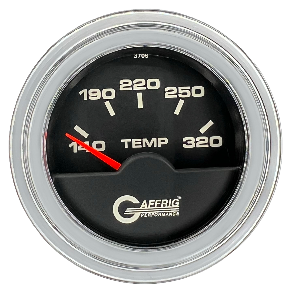 GAFFRIG 2 INCH ELECTRIC TRANSMISSION TEMP GAUGE 140-320 F STEP RIM (002) / CHROME/POLISHED / BLACK