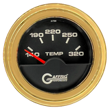 GAFFRIG 2 INCH ELECTRIC TRANSMISSION TEMP GAUGE 140-320 F STEP RIM (002) / GOLD / BLACK