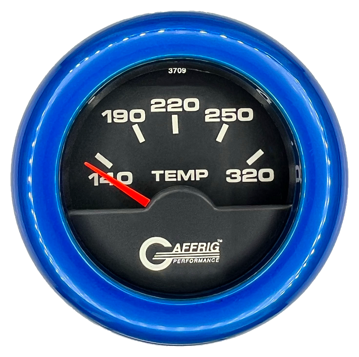 GAFFRIG 2 INCH ELECTRIC TRANSMISSION TEMP GAUGE 140-320 F FAT RIM (218) / BLUE / BLACK