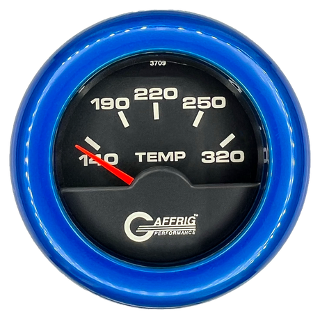 GAFFRIG 2 INCH ELECTRIC TRANSMISSION TEMP GAUGE 140-320 F FAT RIM (218) / BLUE / BLACK