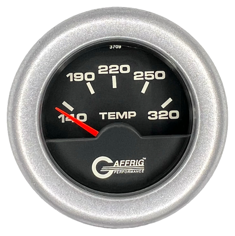 GAFFRIG 2 INCH ELECTRIC TRANSMISSION TEMP GAUGE 140-320 F FAT RIM (218) / PLATINUM / BLACK