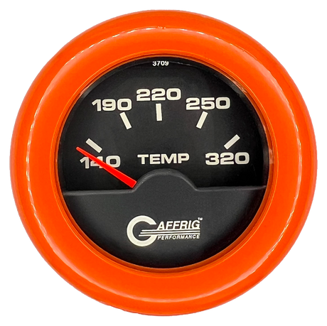 GAFFRIG 2 INCH ELECTRIC TRANSMISSION TEMP GAUGE 140-320 F FAT RIM (218) / ORANGE / BLACK