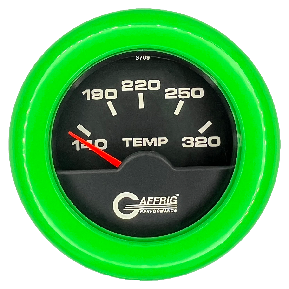 GAFFRIG 2 INCH ELECTRIC TRANSMISSION TEMP GAUGE 140-320 F FAT RIM (218) / LIME GREEN / BLACK