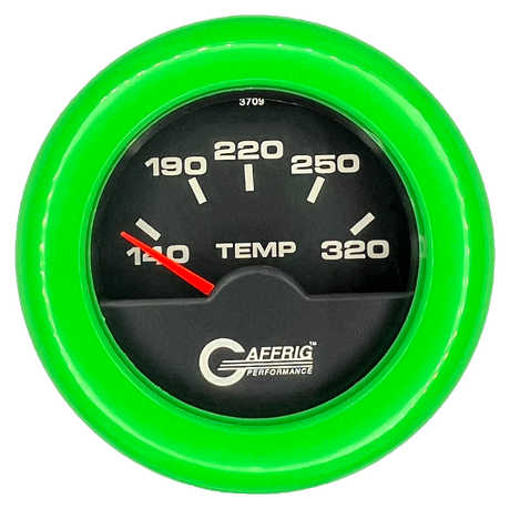 GAFFRIG 2 INCH ELECTRIC TRANSMISSION TEMP GAUGE 140-320 F FAT RIM (218) / LIME GREEN / BLACK